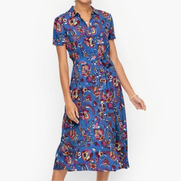 Talbots Dresses & Skirts - Talbots‎ Floral Midi Shirt Dress 12 Button Front Tie Waist Fit Flare Cottagecore